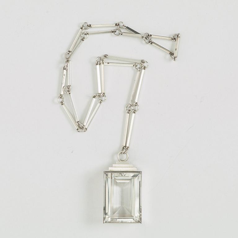 Wiwen Nilsson, a sterling and rock crystal pendant and chain, Lund, Sweden 1935.