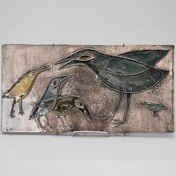 RUT BRYK, A CERAMIC RELIEF. "Crows". Signed Bryk .I.