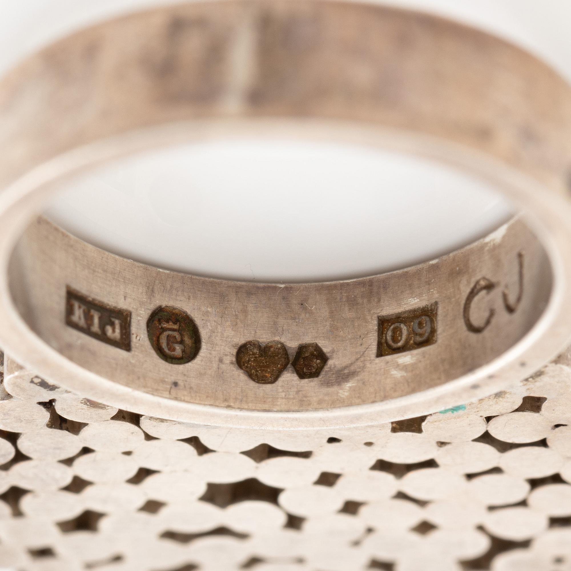 Cecilia Johansson, a bracelet, a ring, and a pair of earrings, silver, Gothenburg 1964 and 1965.