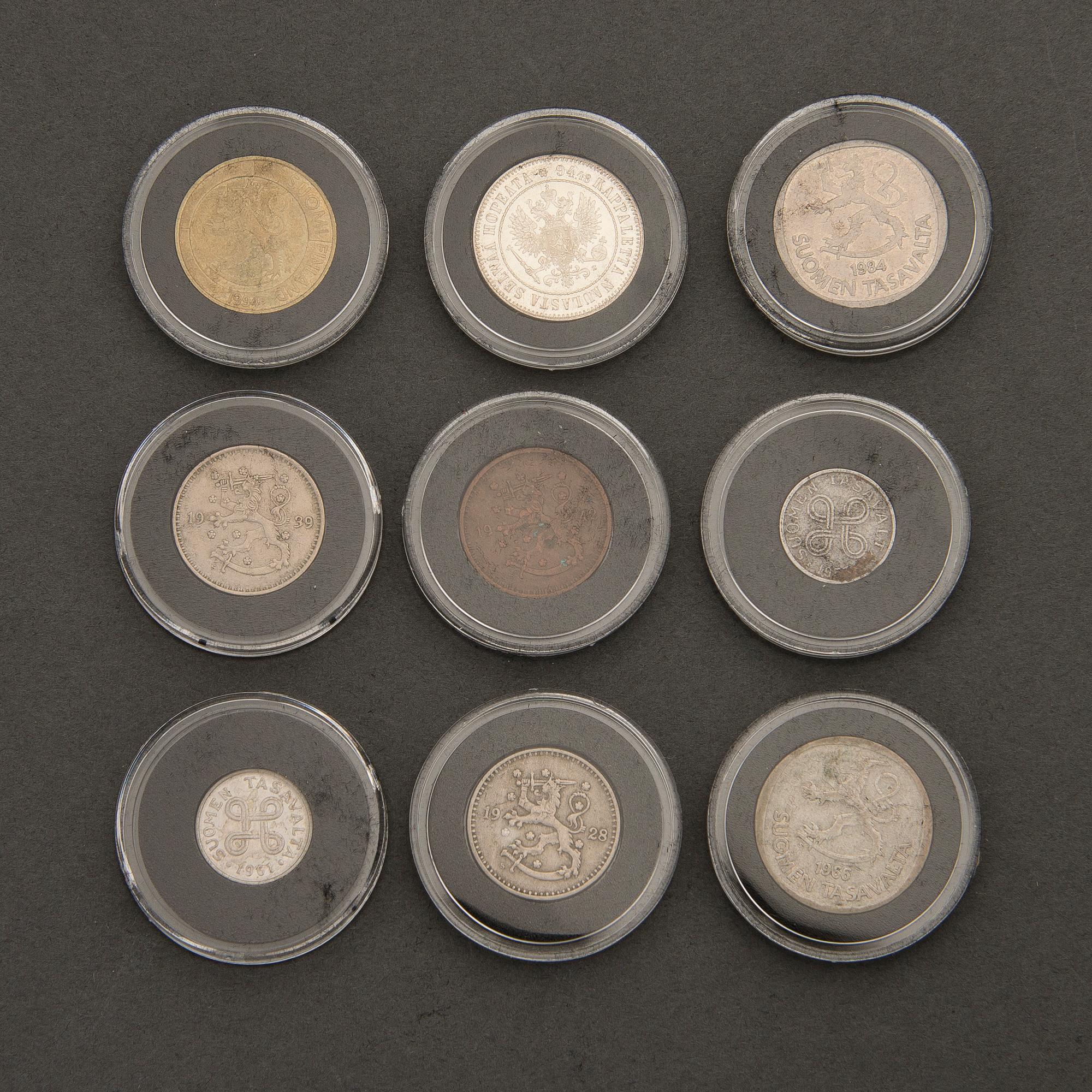 A 1900-2000s Finnish coin collection, partly gold.