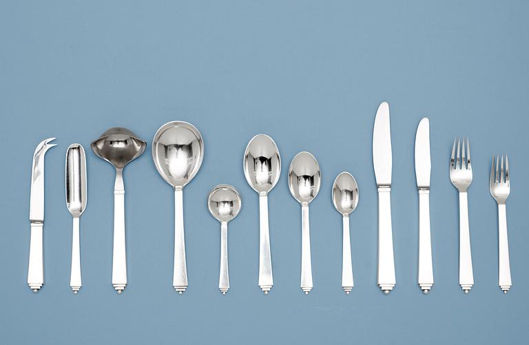 A Harald Nielsen set of 76 pcs of 'Pyramid' flatware, Georg Jensen, Copenhagen 1945- 77.