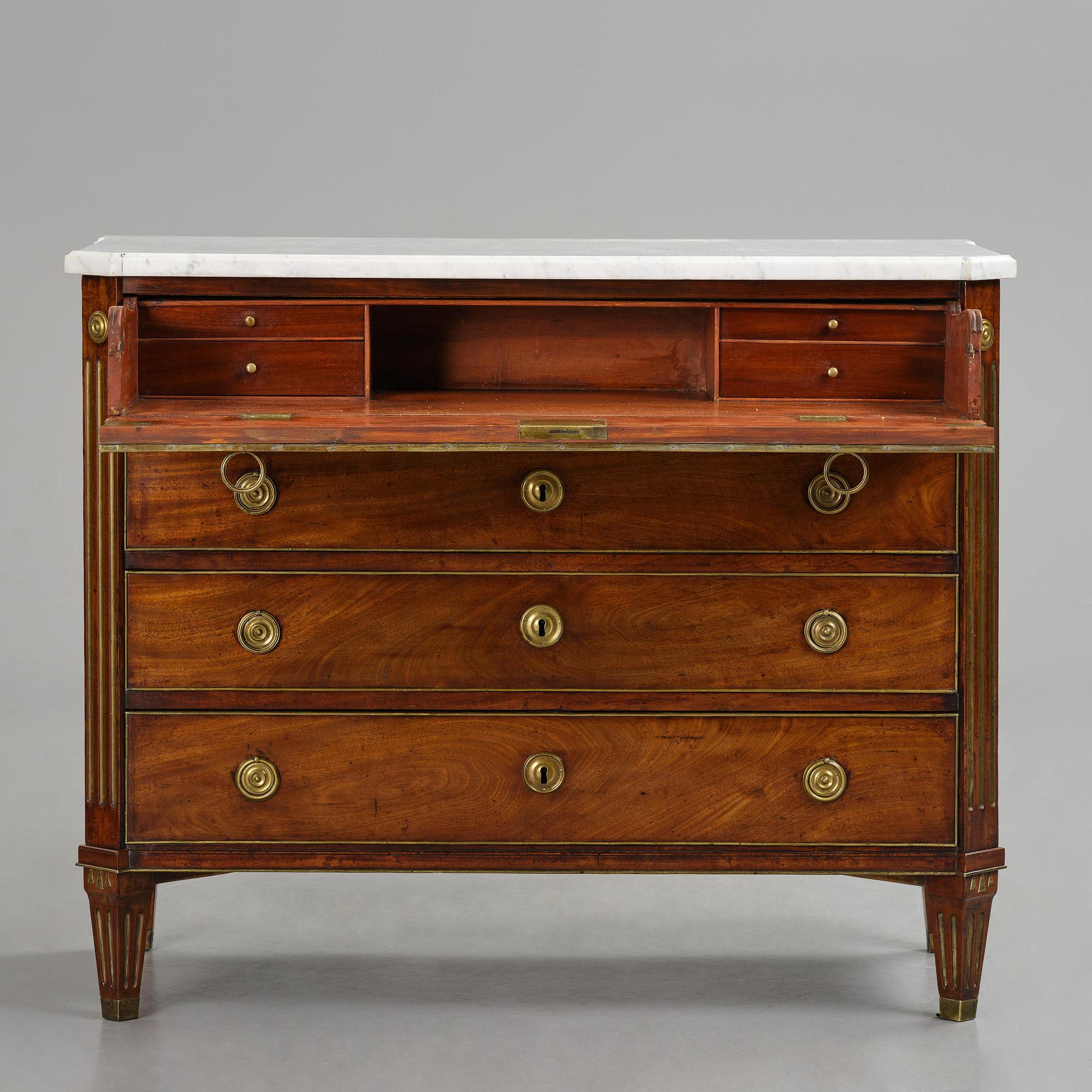 A late Gustavian mahogany commode, Stockholm, late 18th century.