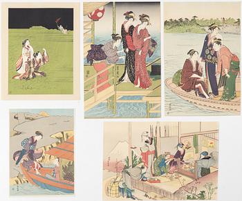 Fem träsnitt ur mapp utgiven av Tokyo Bijutsu Kankokai (Tokyo Art Publishing Association", tidigt 1900-tal.