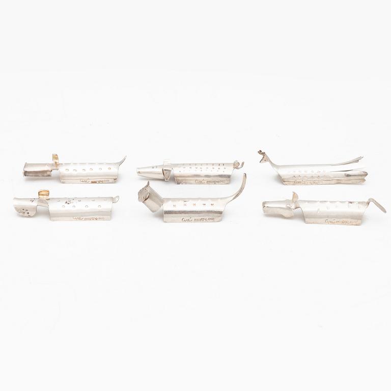 Gunnar Cyrén, six silver butter knife rests, CG Hallberg, Stockholm, 1956.