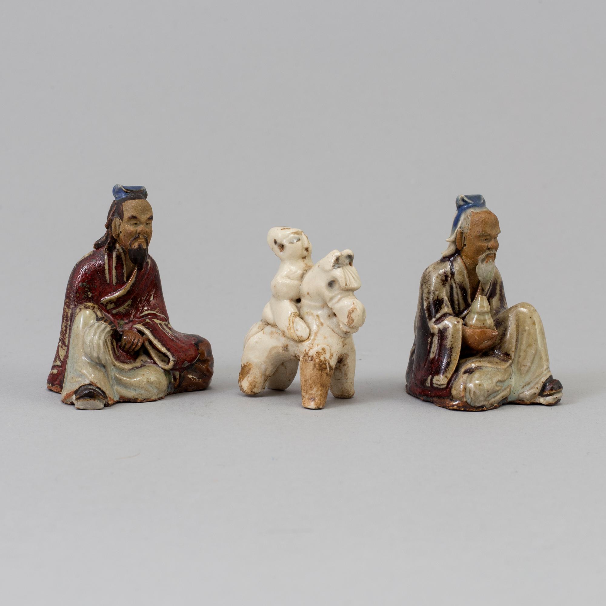 Three Chinese/South east asian ceramic miniature figurines, ca 1900 and older.