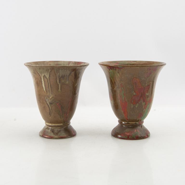 Andersson & Johansson vases 6 pcs Höganäs early 20th century glazed stoneware.