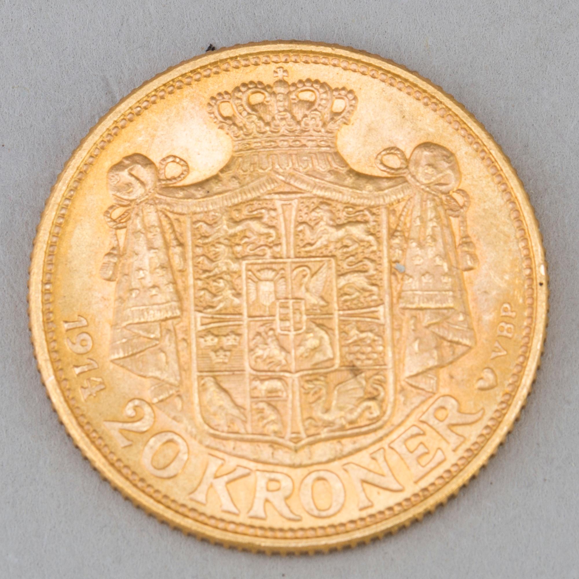GULDMYNT, 20 kr, Christian X, Danmark, 1914.