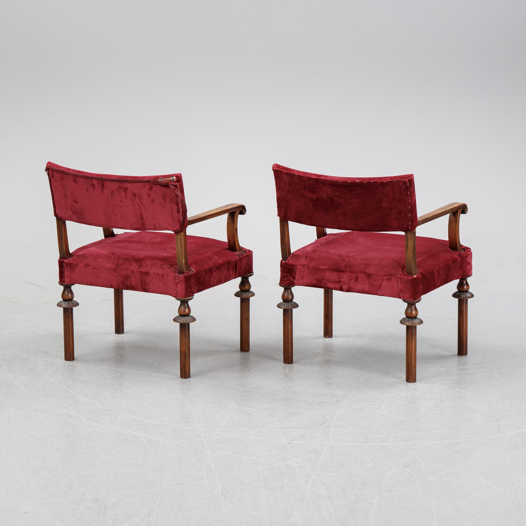 A pair of Swedish Grace 1920's armchairs.