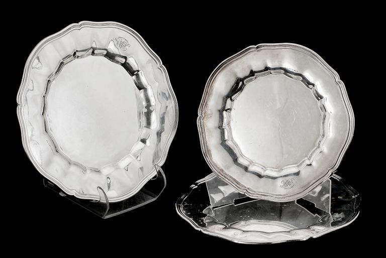 TALLRIKAR, 2+1, silver, GAB, Stockholm 1915. Totalvikt ca 1000 gram.