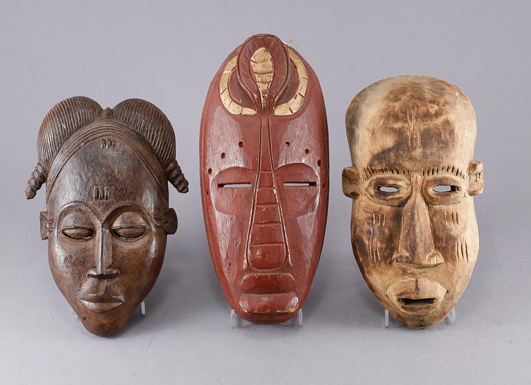 MASKER, 5 st, Afrika, 1900-tal.