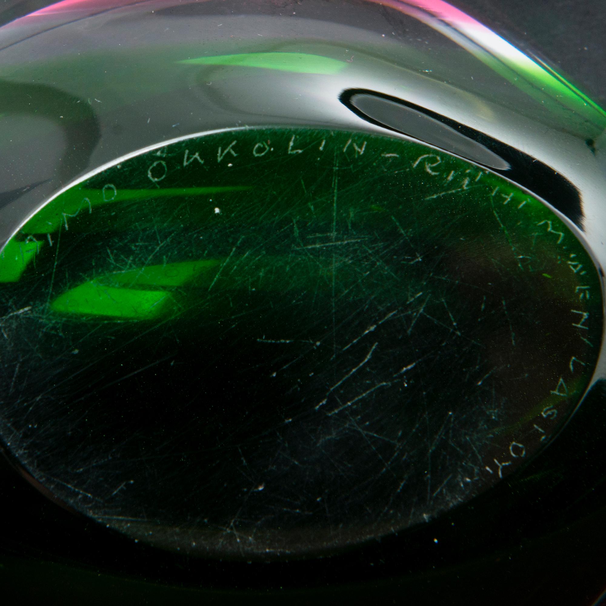 AIMO OKKOLIN, skål, signerad Aimo Okkolin, Riihimäen Lasi Oy.