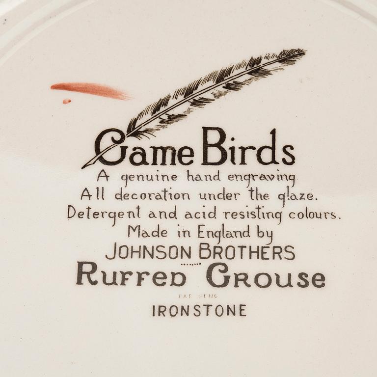 Tallrikar, 9 st "Birds"  flintgods, Johnson bros, England 1900-talets första hälft/mitt.
