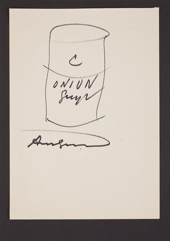 ANDY WARHOL, tuschteckning, "Soup can", sign.