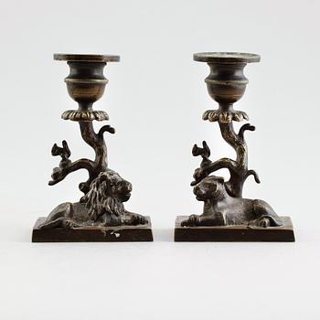 LJUSSTAKAR, 1 par, brons, empire, tidigt 1800-tal.