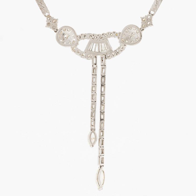 Necklace, 14K white gold with baguette-cut, brilliant-cut, and marquise-cut diamonds.