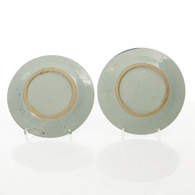 A set of thirteen Chinese blue and white porcelain dishes, Qing dynasty, 19th century.