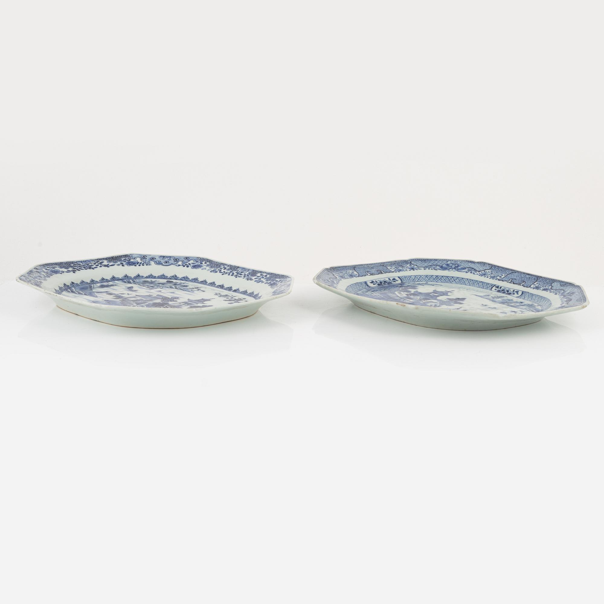 Two blue and white porcelain serving dishes, China, Qianlong (1736-95).