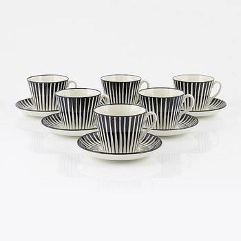 Eugen Trost, four 'Zebra' teacups and saucers, Gefle, Sweden.