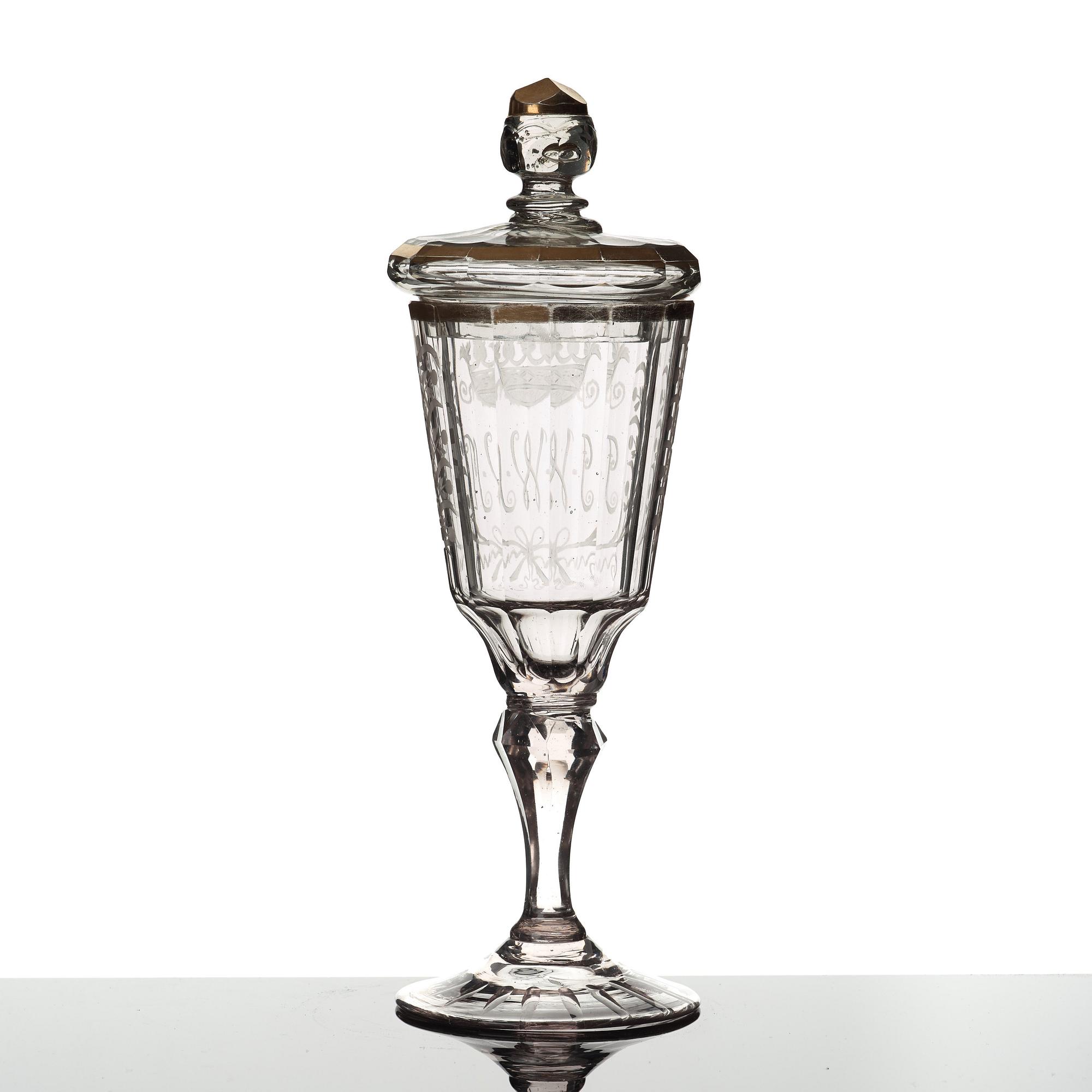 A Geman cut glass goblet with cover, 18th Century.
