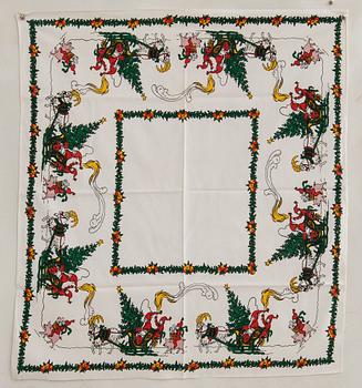 A collection of smaller Christmas tablecloths, runners, and wall hangings, approximately 34 pieces, mid/second half of the 20th century.