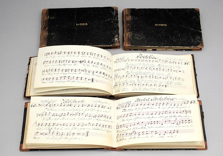 SÅNGBÖCKER, 4 st, handskrift med noter, 1800-tal.