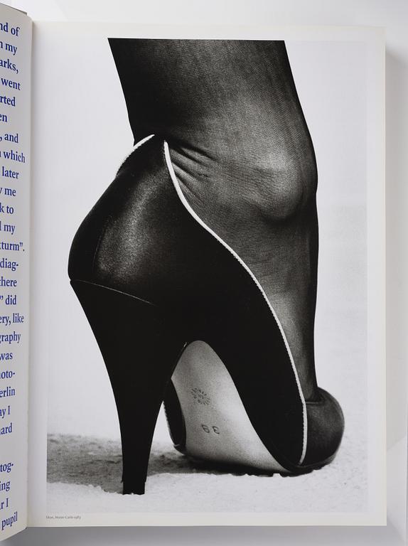 Helmut Newton, Signed book published by Taschen, Monte Carlo, 1999, ed 10000, with a metal table.