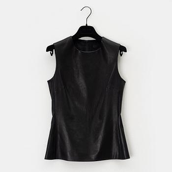 The Row, a black leather top and pants, size 0.