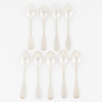 Teskedar, 9 st, silver, Carl Magnus Ryberg, Stockholm, 1806.