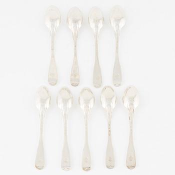 Nine silver tea spoons, Carl Magnus Ryberg, Stockholm, 1806.