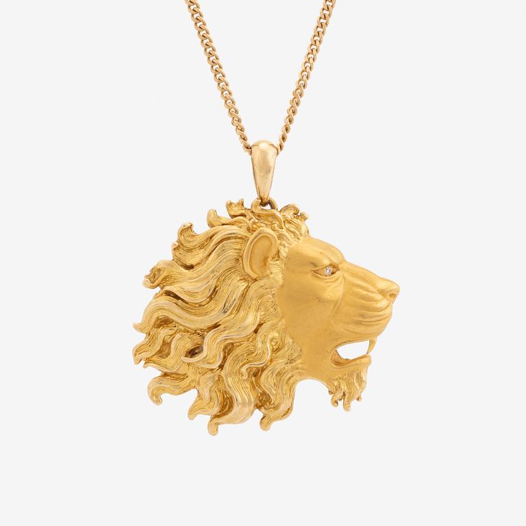 Carrera y Carrera, hänge lejon 18K guld med en briljantslipad diamant, kedja 18K guld.