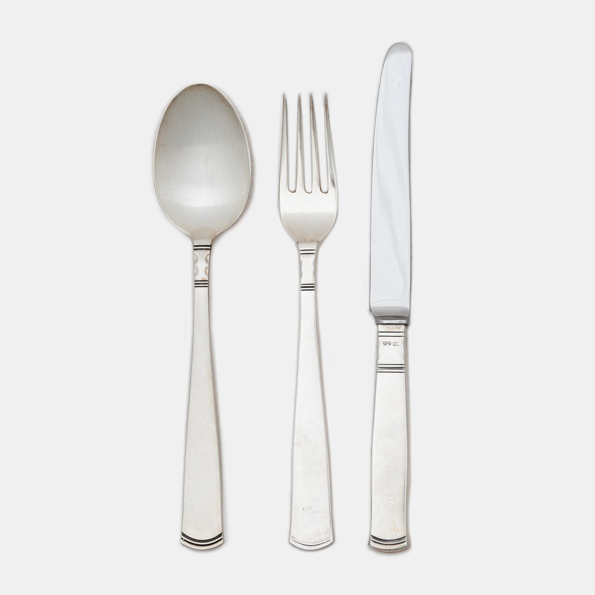 Jacob Ängman, A Swedish silver cutlery set, 'Rosenholm', GAB, Stockholm and Eskilstuna, some 1992 (30 pieces).