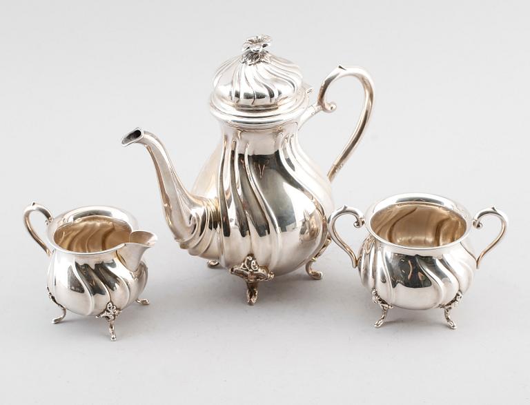 KAFFESERVIS, 3 delar, silver, Danmark 1950. Vikt ca 1017 gram.