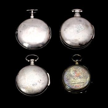 HERRFICKUR, 4 st, varav 3 st i silver, England, Sverige, 1800-tal.