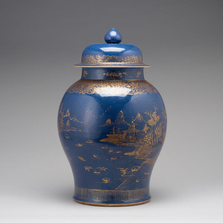 A massive 'powder blue' jar with cover, Qing dynasty, Qianlong (1736-95).