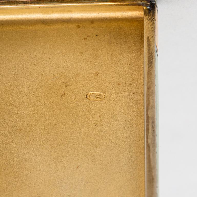 A gilded silver cigarette case with enamel and rose-cut diamonds. Moscow, early 20th century.