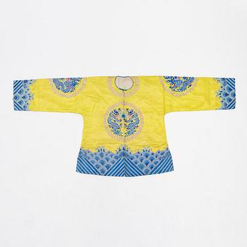 A yellow-ground embroidered silk robe, 20th century.