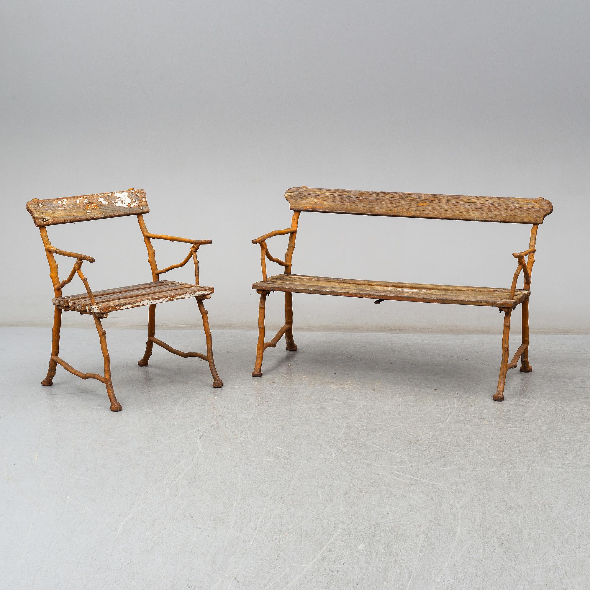 A garden sofa and armchair, Bolinder, Stockholm, circa 1900.