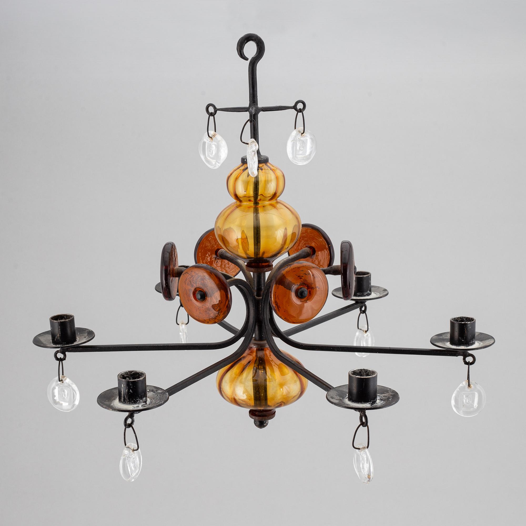 ERIK HÖGLUND, a cast iron and glass chandelier, Boda Smide.
