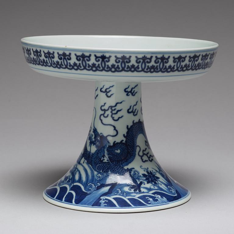 A blue and white Tazza, Qing dynasty with Qianlong mark.