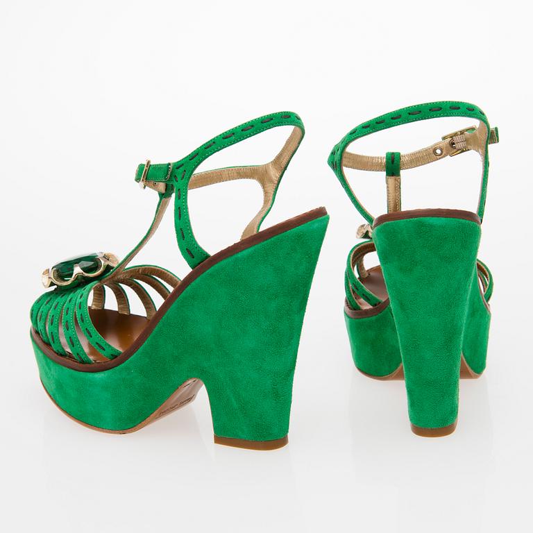 Marc Jacobs, Green Suede Wedge Sandals, size 37.