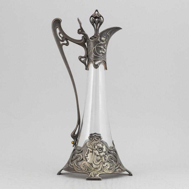 Württembergische Metallwarenfabrik, an Art Nouveau silver plated claret jug, early 20th Century.