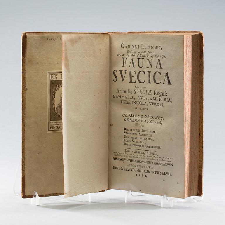 CARL VON LINNÉ, "Fauna Svecica". Laurentii Salvii, Stockholm, 1761.