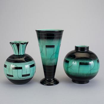 ILSE CLAESON, vaser, 3 stycken, flintgods, Rörstrand.