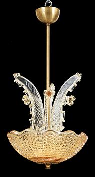 TAKLAMPA, glas, Carl Fagerlund, Orrefors. 1940/50-tal, h ca 39 diam 30.