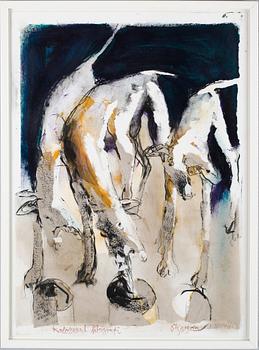 STIG OLSON, färglitografi/collage, signerad.