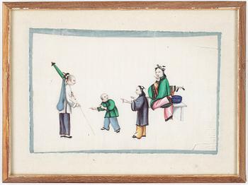 GOUACHER, på rispapper, 3st, Qing, Kina.