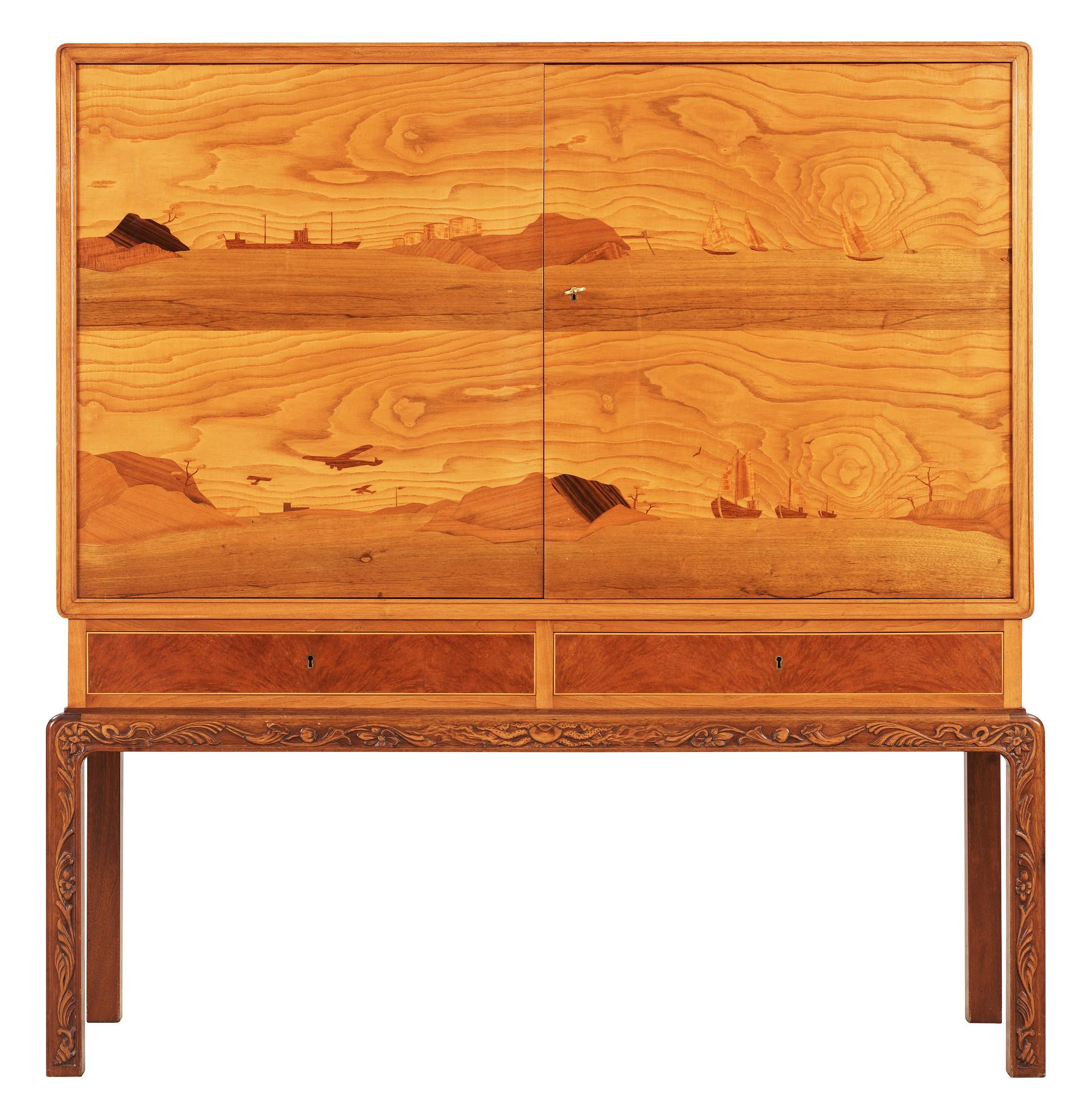 A Georg Johansson cabinet with inlays of several exotic woods, Gothenburg Sweden 1938.
