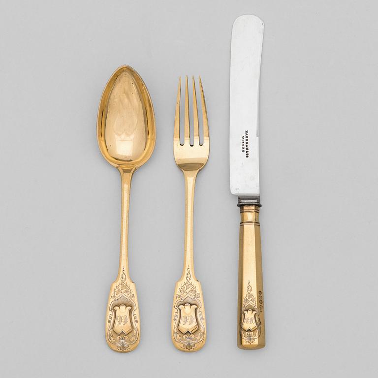 A 3-piece gilt silver cutlery set, maker's mark of Otto Roland Mellin, Helsinki 1882.