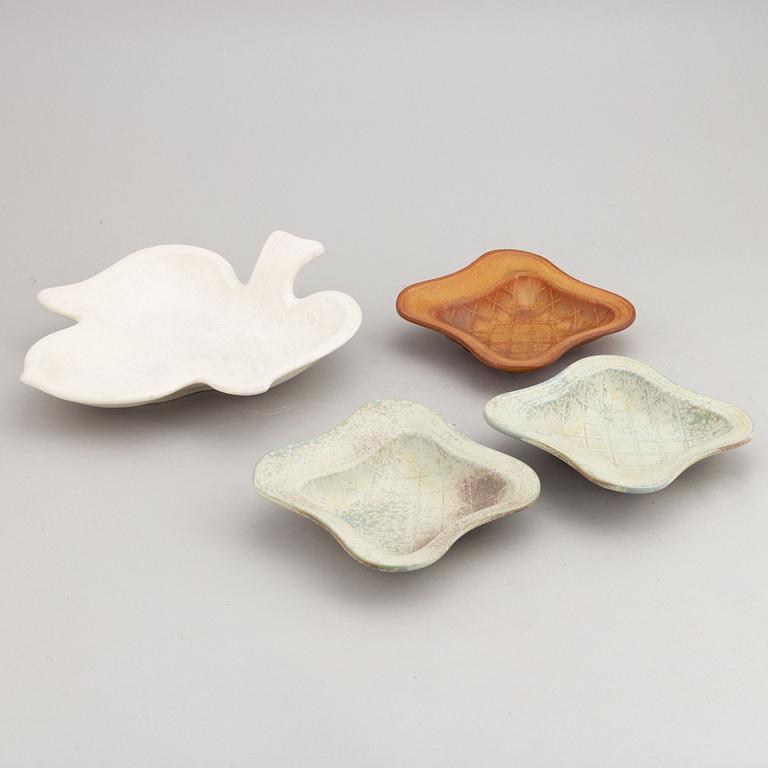 Gunnar Nylund, a stoneware dish and three bowls, Rörstrand, Sweden.
