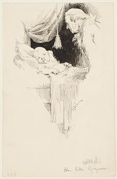Carl Larsson, 3 st teckningar, signerade C.L., tusch och täckvitt på papper, monterade på kartong.